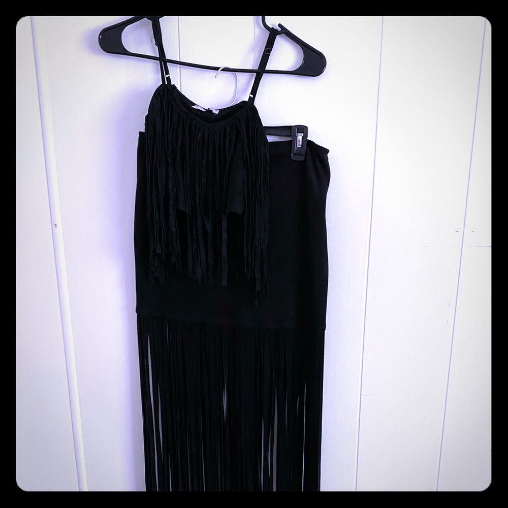 Boho chic black fringe two piece